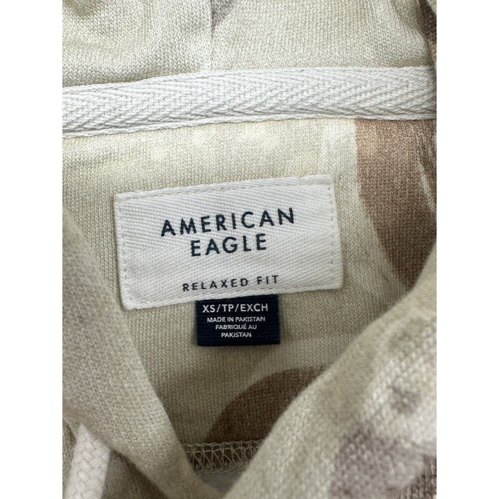 American Eagle Mens Hoodie XS Relaxed Fit Soft Tropical Floral Tan Pullover - Picture 3 of 7